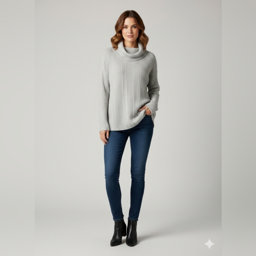 Simply Vera Wang Wind Chime Gray Ribbed Cowl Turtleneck Sweater Sz XL - Picture 8 of 13